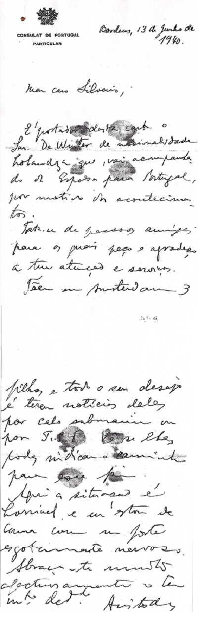 Letter from Sousa Mendes on behalf of DE WINTER