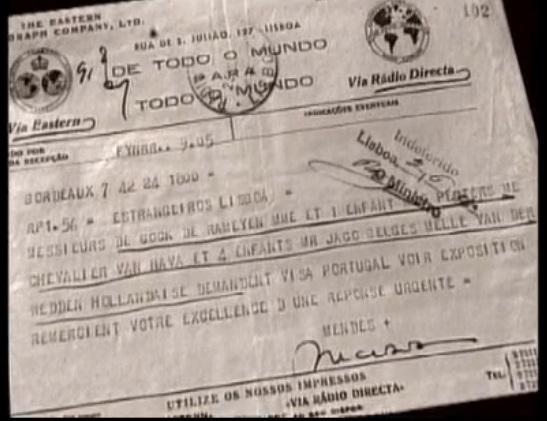 Telegram from Sousa Mendes on behalf of VAN HAVA and others
